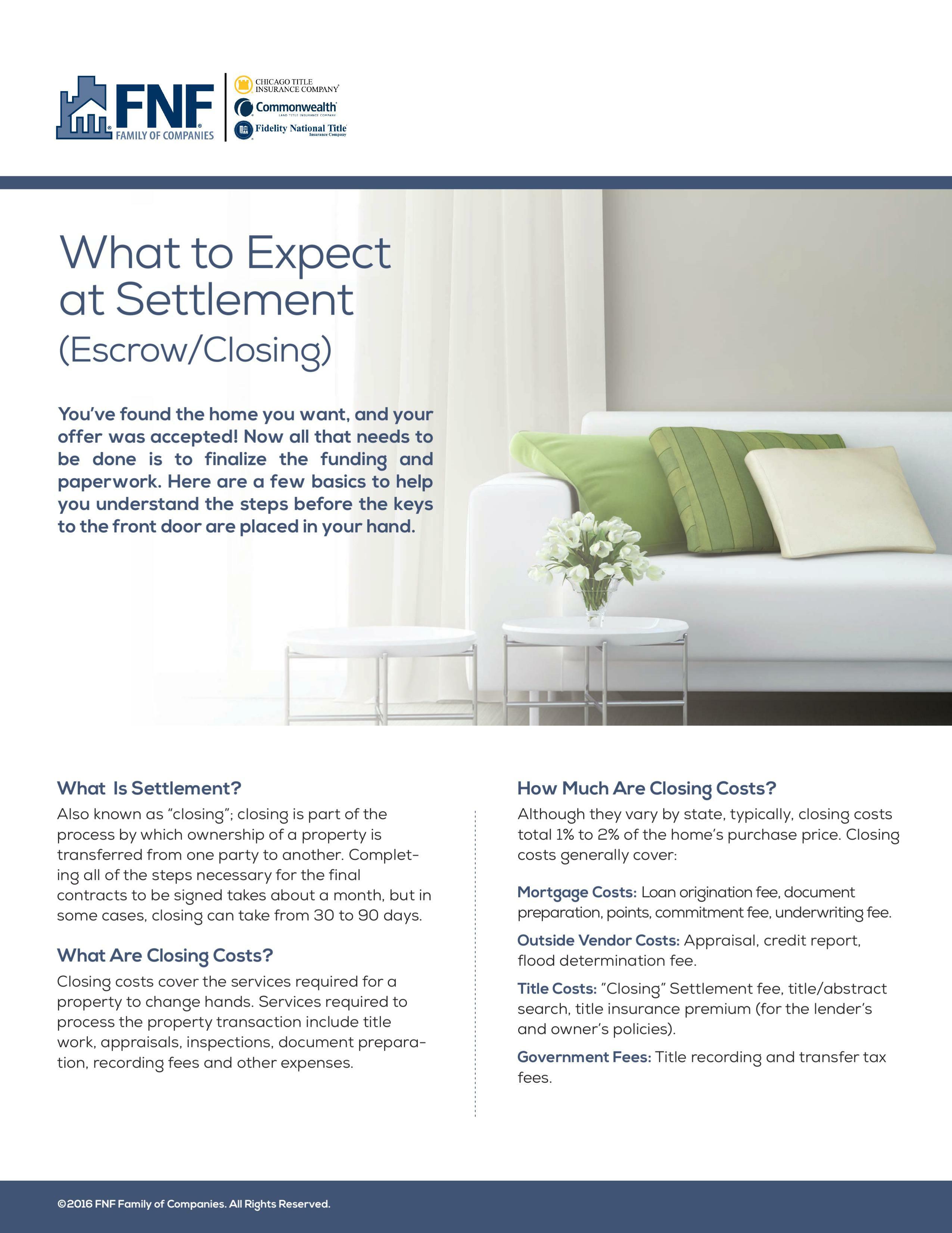 What to expect at settlement